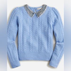 J.Crew | Pointelle cable-knit crewneck with beaded collar